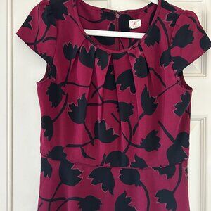 Burgundy Floral Loft Dress, Size 6